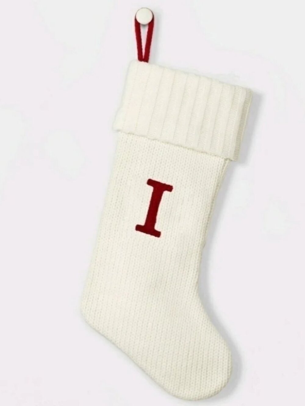 Wondershop 17" White Knit Stocking with Red Monogram I New